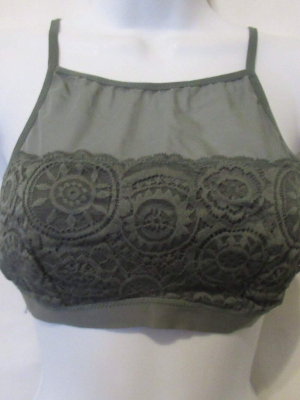 Aerie‎ Bra M Medium Green Lace Bralette High Neck Wireless